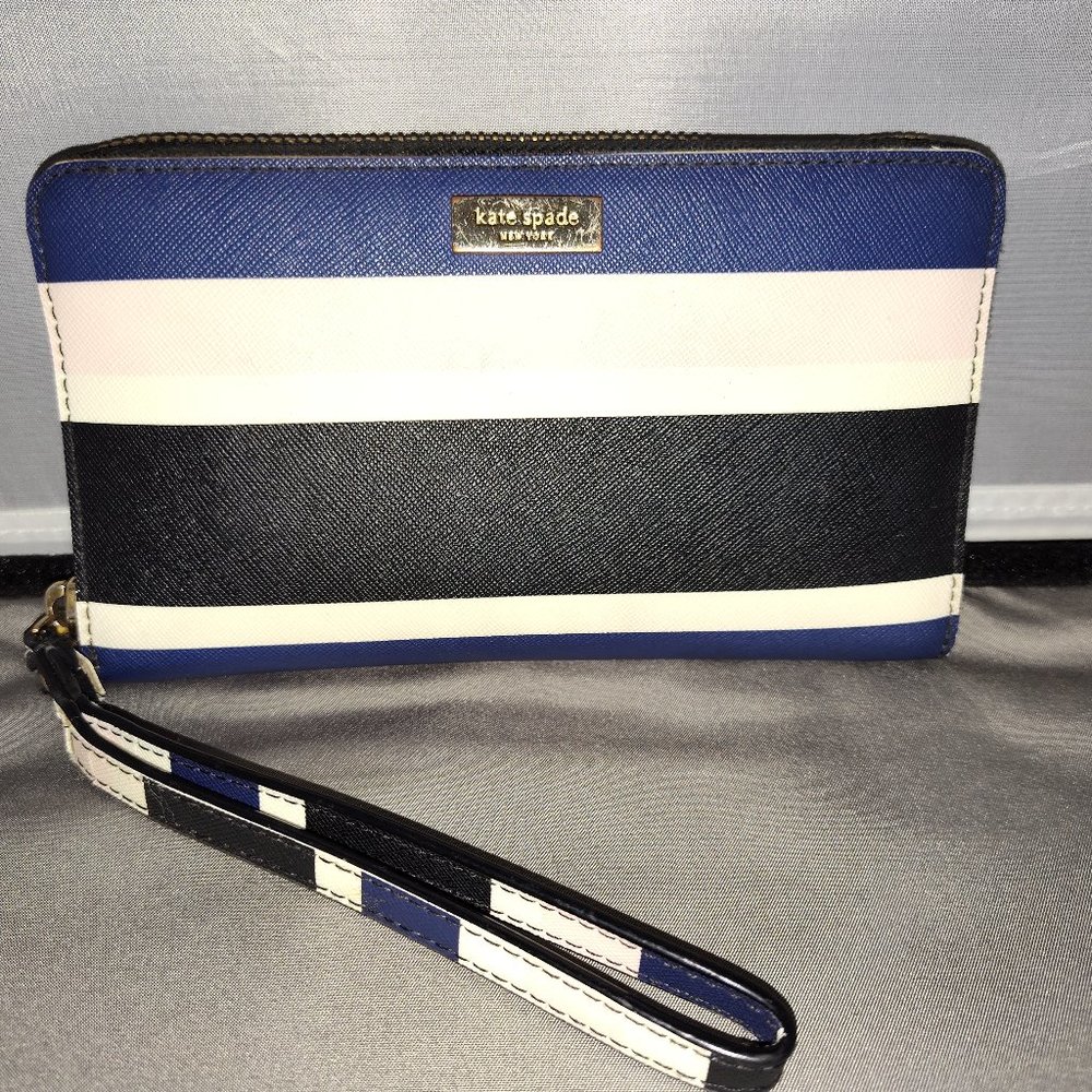 Kate Spade Striped Blue Black Wristlet